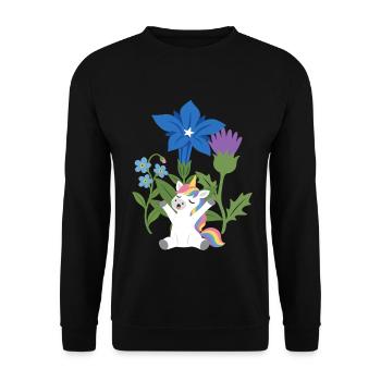 Einhorn Blumen Kinder märchenhaft Distel - Unisex Pullover - Schwarz - Vorne - Alina (178cm) & Michal (187cm)