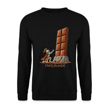 Tafelrunde Schokolade Mittelalter Wortspiel Ritter - Unisex Pullover - Schwarz - Vorne - Alina (178cm) & Michal (187cm)