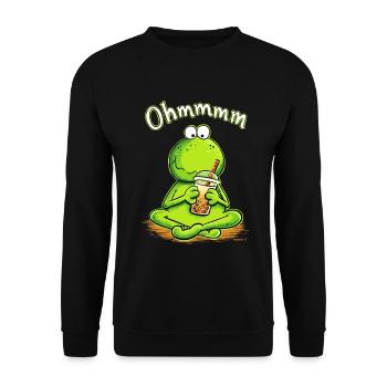 Bubble Tea Frosch Ohmmmm Boba Humor - Unisex Pullover - Schwarz - Vorne - Alina (178cm) & Michal (187cm)