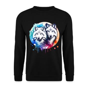 Polarwolf Geschenk - Unisex Pullover - Schwarz - Vorne - Alina (178cm) & Michal (187cm)