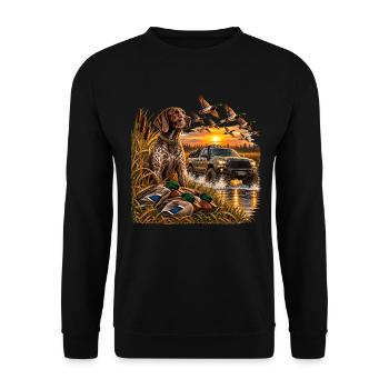 Vintage Hunting Truck Duck Hunting Dog Rustic Outd - Unisex Pullover - Schwarz - Vorne - Alina (178cm) & Michal (187cm)