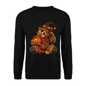 Herbst-Halloween-Bär mit Kürbissen - Unisex Pullover - Schwarz - Vorne - Alina (178cm) & Michal (187cm)
