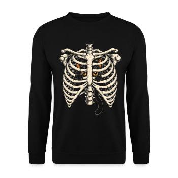 Halloween Skelett Brustkorb Katze Kostüm - Unisex Pullover - Schwarz - Vorne - Alina (178cm) & Michal (187cm)