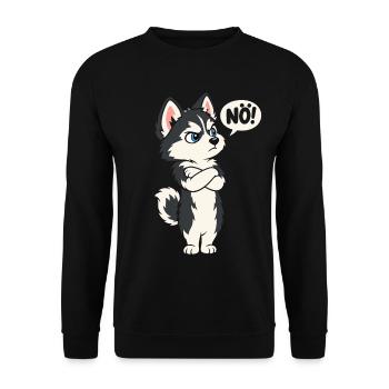 Nö! – Sturer Husky mit Haltung - Unisex Pullover - Schwarz - Vorne - Alina (178cm) & Michal (187cm)
