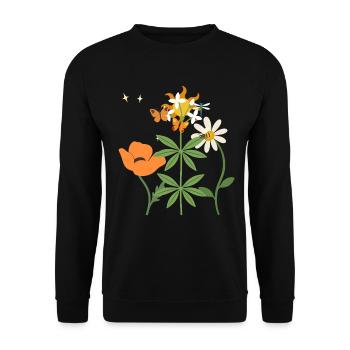 Mohn Blumen Gänseblümchen Waldmeister botanisch - Unisex Pullover - Schwarz - Vorne - Alina (178cm) & Michal (187cm)