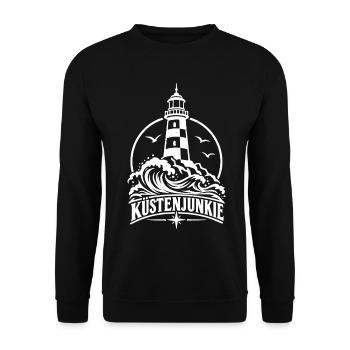 Küstenjunge – Leuchtturm am Meer - Unisex Pullover - Schwarz - Vorne - Alina (178cm) & Michal (187cm)