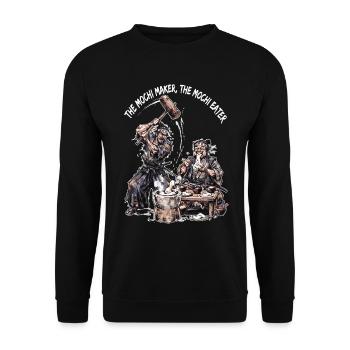 Surreal Samurai Mochi Maker & Eater Vintage Art - Unisex Pullover - Schwarz - Vorne - Alina (178cm) & Michal (187cm)