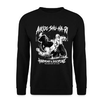 Japanese Martial Arts Aikido Flow Dynamics - Unisex Pullover - Schwarz - Vorne - Alina (178cm) & Michal (187cm)