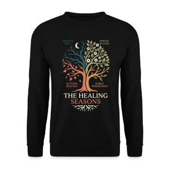 Das Baumdesign der Healing Seasons - Unisex Pullover - Schwarz - Vorne - Alina (178cm) & Michal (187cm)