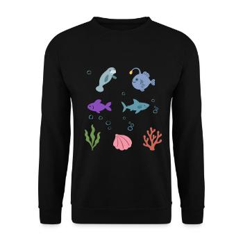 Seekuh Unterwasser Kinder Seeteufel Fisch Hai - Unisex Pullover - Schwarz - Vorne - Alina (178cm) & Michal (187cm)