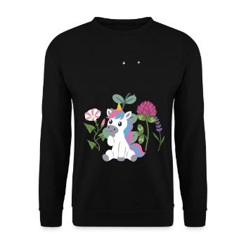 Einhorn Blumen Kinder märchenhaft Lavendel - Unisex Pullover - Schwarz - Vorne - Alina (178cm) & Michal (187cm)