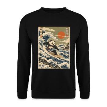 Panda, Surfen, Japanisch, Surfer, Pandabär - Unisex Pullover - Schwarz - Vorne - Alina (178cm) & Michal (187cm)