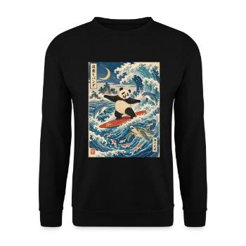 Panda, Surfen, Japanisch, Surfer, Pandabär - Unisex Pullover - Schwarz - Vorne - Alina (178cm) & Michal (187cm)