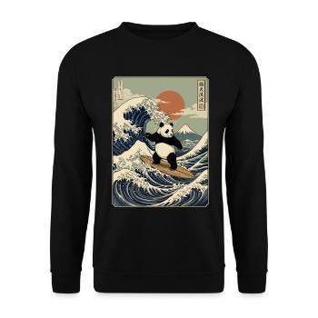 Panda, Surfen, Japanisch, Surfer, Pandabär - Unisex Pullover - Schwarz - Vorne - Alina (178cm) & Michal (187cm)