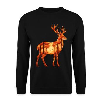 Herbst Hirsch - Wald & Natur Tiermotiv - Unisex Pullover - Schwarz - Vorne - Alina (178cm) & Michal (187cm)