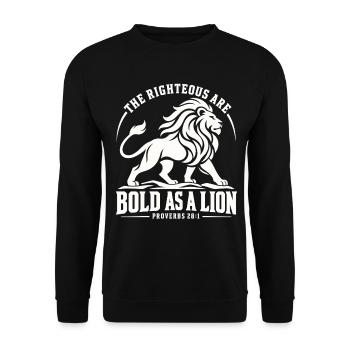 Bibel Spruch Mut und Glaube Löwe - Unisex Pullover - Schwarz - Vorne - Alina (178cm) & Michal (187cm)