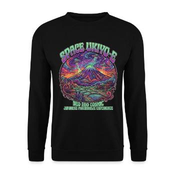 Mt. Fuji and UFO Ukiyo-e Psychedelic Trip  - Unisex Pullover - Schwarz - Vorne - Alina (178cm) & Michal (187cm)