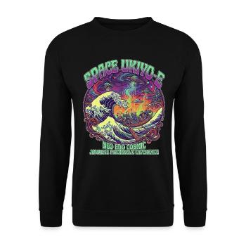Hokusai Great Wave & UFO Psychedelic Cosmic Ukiyoe - Unisex Pullover - Schwarz - Vorne - Alina (178cm) & Michal (187cm)