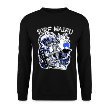 SURF WAIFU Blue Cyberpunk Neo Ukiyo-E Japan - Unisex Pullover - Schwarz - Vorne - Alina (178cm) & Michal (187cm)