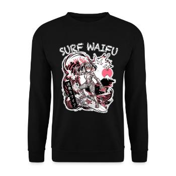 SURF WAIFU Pink Cyberpunk Neo Ukiyo-E Japan - Unisex Pullover - Schwarz - Vorne - Alina (178cm) & Michal (187cm)