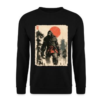 Samurai Bigfoot, Japanisch Grafik, Ukiyo-e - Unisex Pullover - Schwarz - Vorne - Alina (178cm) & Michal (187cm)
