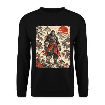Samurai Bigfoot, Japanisch Grafik, Ukiyo-e - Unisex Pullover - Schwarz - Vorne - Alina (178cm) & Michal (187cm)
