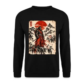 Samurai Bigfoot, Japanisch Grafik, Ukiyo-e - Unisex Pullover - Schwarz - Vorne - Alina (178cm) & Michal (187cm)