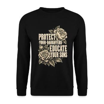 Protect Your Daughters Educate Your Sons Floral - Unisex Pullover - Schwarz - Vorne - Alina (178cm) & Michal (187cm)