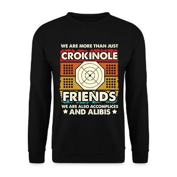Crokinole Freunde – Komplizen und Alibis - Unisex Pullover - Schwarz - Vorne - Alina (178cm) & Michal (187cm)