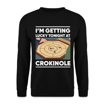 I'm Getting Lucky Tonight – Crokinole Spieler - Unisex Pullover - Schwarz - Vorne - Alina (178cm) & Michal (187cm)