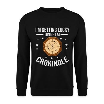 Crokinole – Getting Lucky Tonight Brettspiel - Unisex Pullover - Schwarz - Vorne - Alina (178cm) & Michal (187cm)