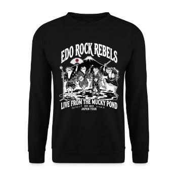 Japanese Frog Rockers Mt. Fuji Muddy Pond Tour Art - Unisex Pullover - Schwarz - Vorne - Alina (178cm) & Michal (187cm)