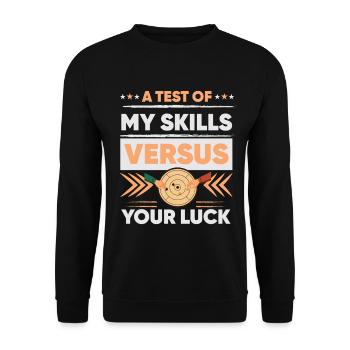 Crokinole – Mein Können gegen dein Glück - Unisex Pullover - Schwarz - Vorne - Alina (178cm) & Michal (187cm)