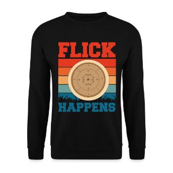 Flick Happens – Lustiges Crokinole Brettspiel - Unisex Pullover - Schwarz - Vorne - Alina (178cm) & Michal (187cm)