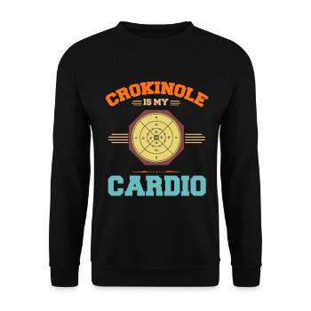Crokinole ist mein Cardio – Lustiges Brettspiel - Unisex Pullover - Schwarz - Vorne - Alina (178cm) & Michal (187cm)