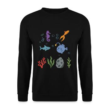 Seepferdchen Unterwasser Kinder Goldfisch Hai - Unisex Pullover - Schwarz - Vorne - Alina (178cm) & Michal (187cm)