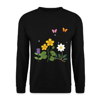 Blumen botanisch Naturmotiv Zeichnung - Unisex Pullover - Schwarz - Vorne - Alina (178cm) & Michal (187cm)