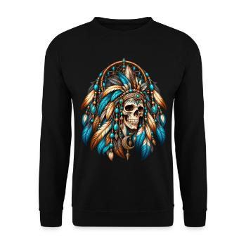 Indian Skull Feathers Türkis Traumfänger - Unisex Pullover - Schwarz - Vorne - Alina (178cm) & Michal (187cm)