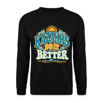 Kasachischer Adler Sonne und Berge - Unisex Pullover - Schwarz - Vorne - Alina (178cm) & Michal (187cm)