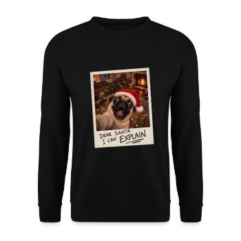 Dear Santa I Can Explain Mops Selfie - Unisex Pullover - Schwarz - Vorne - Alina (178cm) & Michal (187cm)