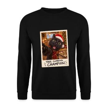 Tree Climbing Champion Schwarze Katze - Unisex Pullover - Schwarz - Vorne - Alina (178cm) & Michal (187cm)