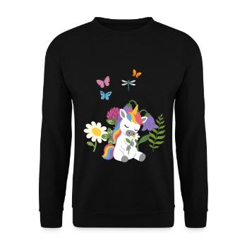 Gänseblümchen Blumen Kinder Einhorn Kinderdesign - Unisex Pullover - Schwarz - Vorne - Alina (178cm) & Michal (187cm)