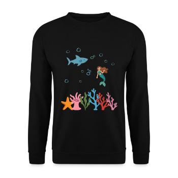 Hai Unterwasser Kinder Meerjungfrau märchenhaft - Unisex Pullover - Schwarz - Vorne - Alina (178cm) & Michal (187cm)