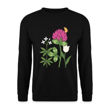 Tulpe Blumen Waldmeister Rotklee floral Zeichnung - Unisex Pullover - Schwarz - Vorne - Alina (178cm) & Michal (187cm)