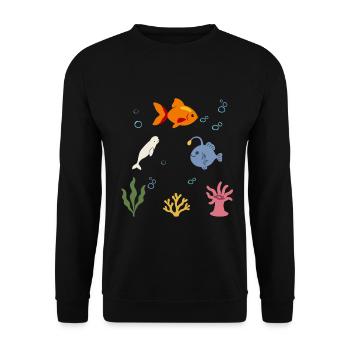 Fisch Unterwasser Kinder Wal Seeteufel - Unisex Pullover - Schwarz - Vorne - Alina (178cm) & Michal (187cm)