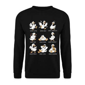 Gans Lustig Wild Verrückt Gänse Wortspiel - Unisex Pullover - Schwarz - Vorne - Alina (178cm) & Michal (187cm)
