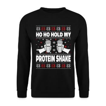 Ho Ho Hold My Protein Shake – Gym Weihnachten - Unisex Pullover - Schwarz - Vorne - Alina (178cm) & Michal (187cm)