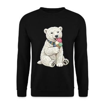 Eisbär mit buntem Eiscreme-Spaß - Unisex Pullover - Schwarz - Vorne - Alina (178cm) & Michal (187cm)