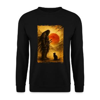 Samurai Bigfoot, Japanisch Grafik, Schwarze Katze - Unisex Pullover - Schwarz - Vorne - Alina (178cm) & Michal (187cm)