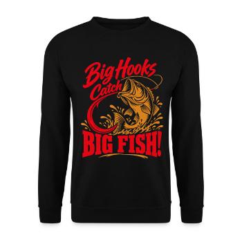 Big Hooks Catch Big Fish – Angler Spruch - Unisex Pullover - Schwarz - Vorne - Alina (178cm) & Michal (187cm)